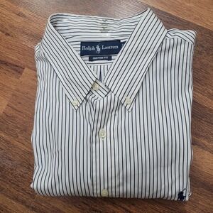 Ralph Lauren Custom Fit Striped Shirt Mens 18 34/35 Navy  White Button Down